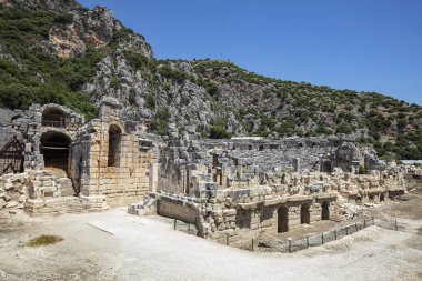 Arkeolojik kalıntıları Likya kaya mezarları Myra, Türkiye'de kesme