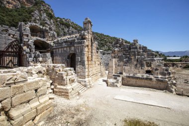 Arkeolojik kalıntıları Likya kaya mezarları Myra, Türkiye'de kesme