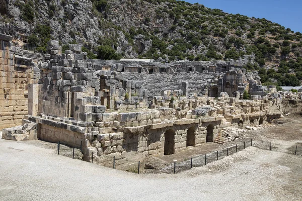 Археологические Останки Могил Ликийских Скал Майре Турция — стоковое фото