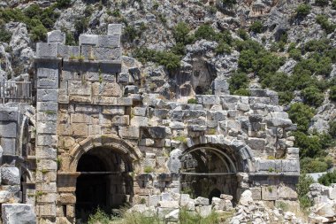Arkeolojik kalıntıları Likya kaya mezarları Myra, Türkiye'de kesme