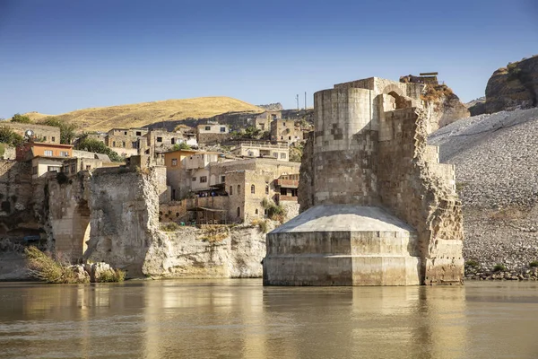 Panoramic View Old Tigris Bridge Castle Minaret City Hasankeyf Turkey — Stock Photo, Image