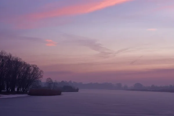 Nascer Sol Inverno Lago — Fotografia de Stock