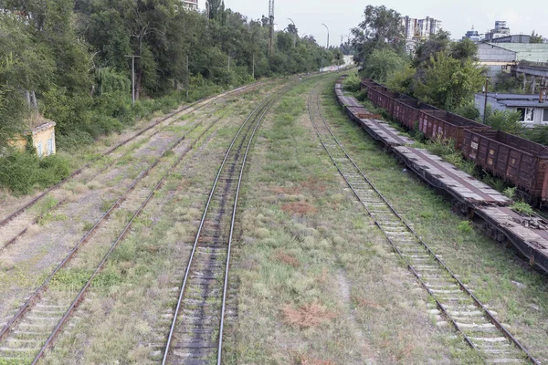 Boring Indistrial Landschap Industriële Scène Met Spoorwegen Platfform Spoorwegen Junction — Stockfoto