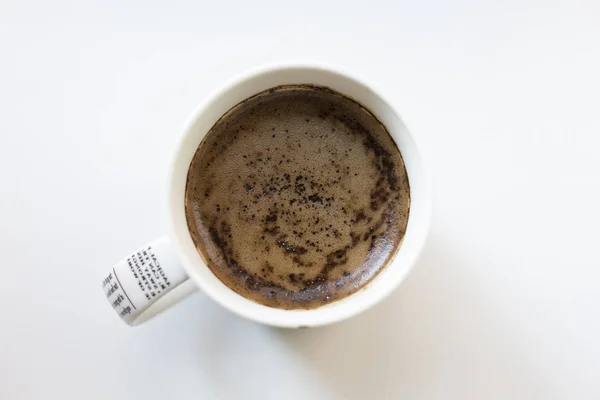 Bekijken Met Boven Kop Koffie Close Koffiekopje Gelegen Een Witte — Stockfoto