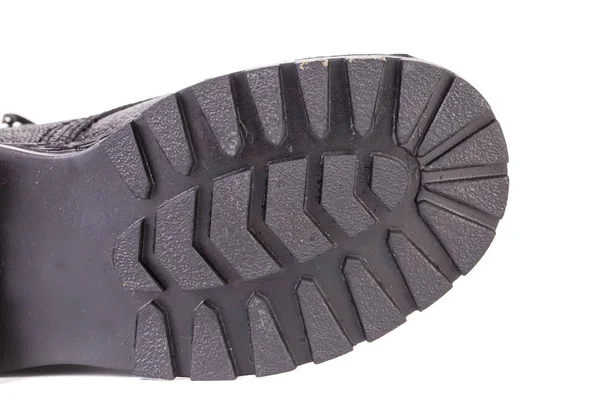 工人靴波纹鞋底的特写 它位于白色背景下 — 图库照片