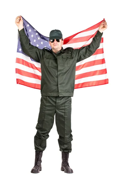 Mužský Model Oblečený Zvláštních Šatů Pro Armádu Izolován Bílém Pozadí — Stock fotografie