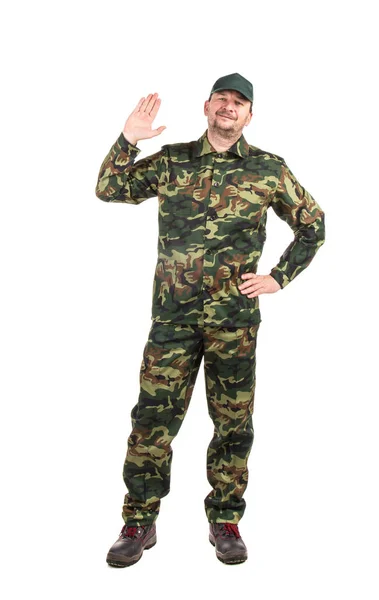 Modelo Masculino Vestido Com Roupas Especiais Para Militares Isolado Fundo — Fotografia de Stock