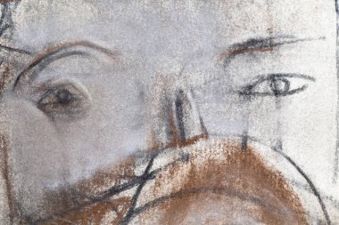 Artis Arcadi Antoseac göre resim parçası. Kağıt üzerine çizilmiş yüz sos ile kaplı.
