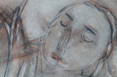 Artis Arcadi Antoseac göre resim parçası. Kağıt üzerine çizilmiş yüz sos ile kaplı.