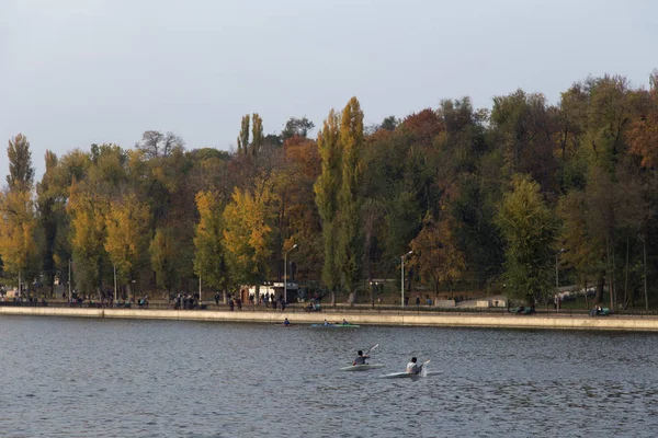 A wonderful weekend in a city park with a lake. The park Valea Morilor in Chisinau the Republic of Moldova October 20 2018.