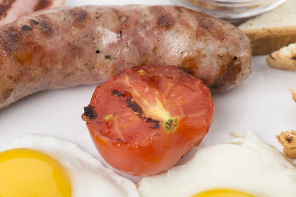 Fragment English Breakfast Sausage Close — Stock Photo, Image