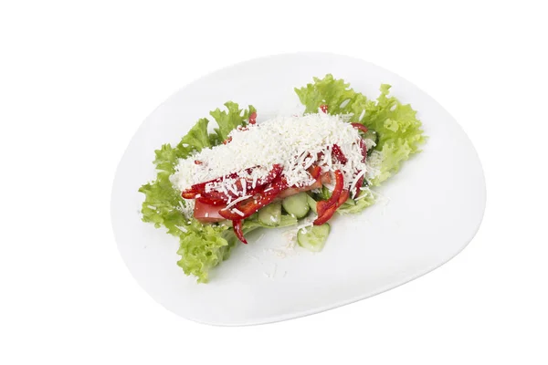 Bulgarian vegetable salad on a white plate. — Stock Photo, Image