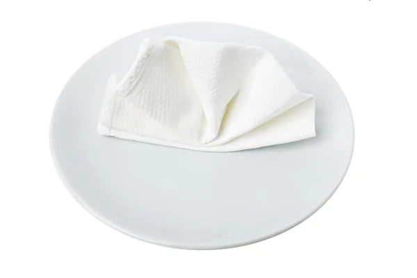 Empty white plate and cotton white napkin. — Stock Photo, Image