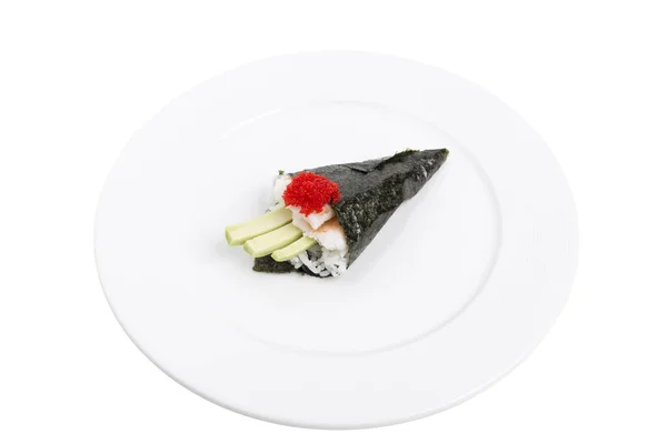 Temaki con harina de cangrejo y caviar rojo . — Foto de Stock