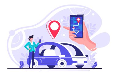 GPS sistemi, haritalama, şehir haritasındaki konum, akıllı telefon ve tablette navigasyon, yol arabaya asfalt döşenmiş.