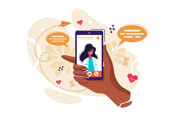 Online-Telemedizin isometrisches Konzept. Medizinische Beratung und Behandlung über die Anwendung einer mit dem Smartphone verbundenen Internet-Klinik. Online-Arztkonsultation im Smartphone-Vektor. — Stockillustration Telemedizin online — Stockvektor