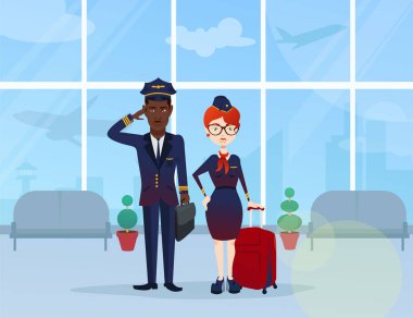 genç pilot ve uçuş görevlisi 