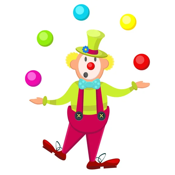 Funny cute clown in green hat — Stock Vector