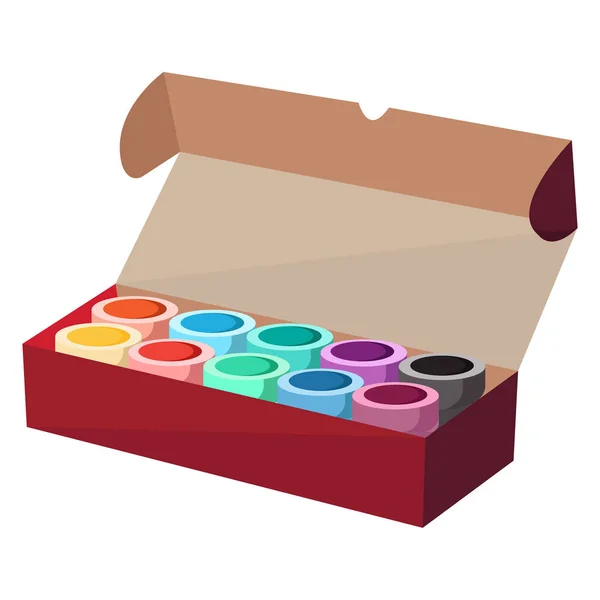 Caja roja con pinturas para pintar — Vector de stock