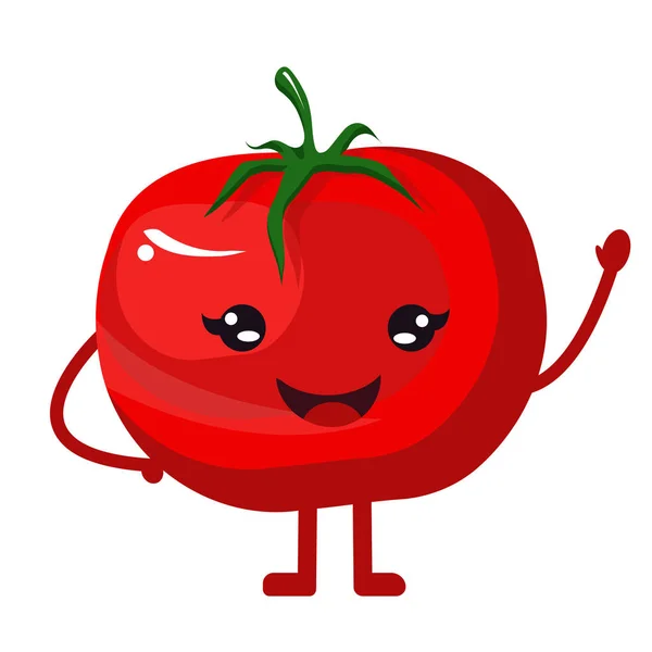 Delicioso tomate rojo con una cara sonriente — Vector de stock