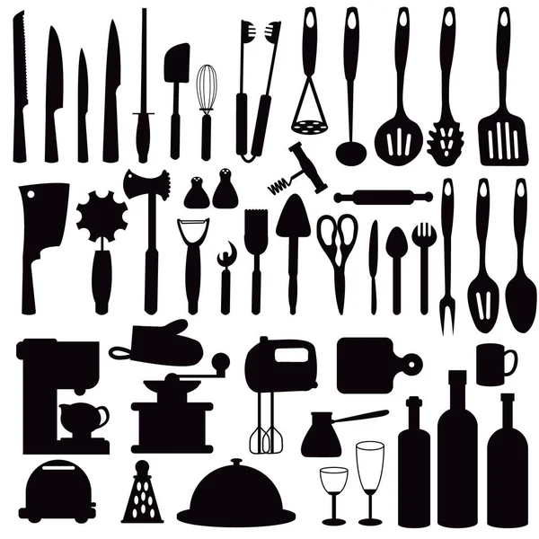 Set silhouette kitchen utensils — Stock Vector