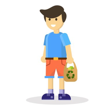 Bir gülümseme ve eko paket ile genç çocuk