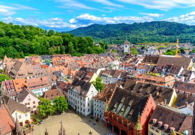 Freiburger Munster KatedralI Kilisesi'nden havadan manzara. Freiburg i