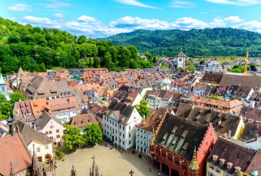Freiburger Munster KatedralI Kilisesi'nden havadan manzara. Freiburg i