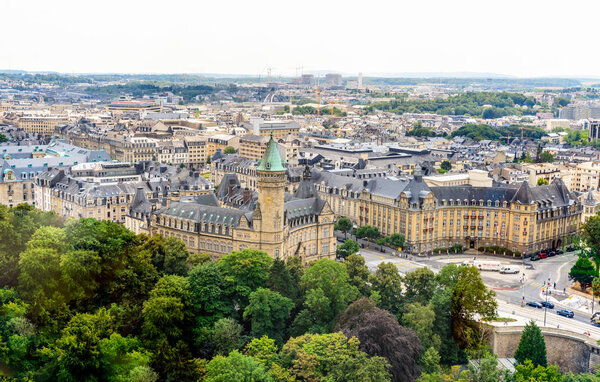 Aerial view on Luxembourg city, Musee de la Banque. Luxemburg