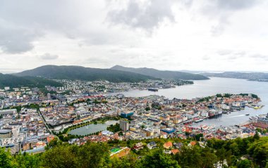 Şehir Panorama görünümü, liman, Bergen liman, Norveç.