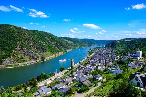 Aerial View Oberwesel Rhein Small Town Upper Middle Rhine River — Stock Photo, Image