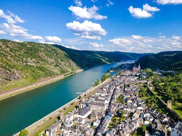 Légi Felvétel Oberwesel Rheinről Egy Kisváros Rajna Felső Részén Mittelrhein — Stock Fotó