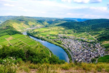 Romantik Moselle, Mosel nehrindeki Calmont 'tan Bremm döngüsü. Rhineland-Palatinate, Almanya