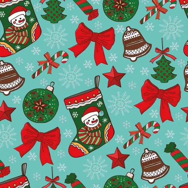 Patrón Sin Costuras Navidad Ilustración Vectorial Dibujada Mano Decoraciones Navideñas Vectores De Stock Sin Royalties Gratis