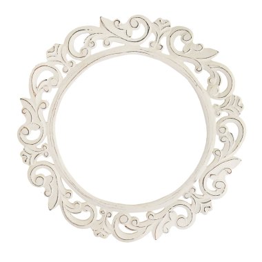 Beyaz arka planda izole ahşap çerçeve aynası. Modern Boho tarzı Eko Tasarım iç detayları
