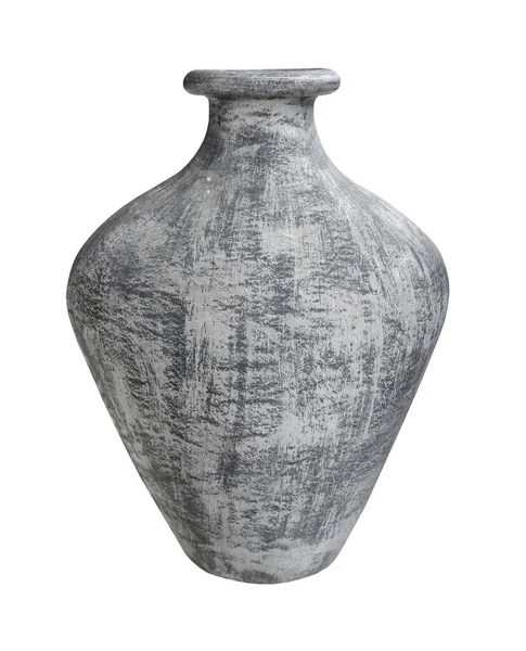 白い背景に孤立した灰色のセラミック花瓶。モダンなスタイルのインテリアの詳細 — ストック写真