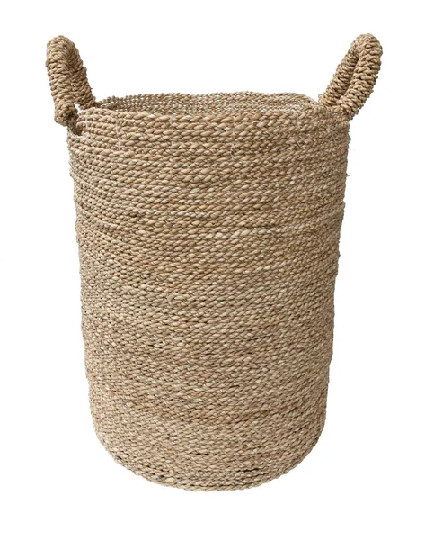 Woven laundry basket isolated on white background . Details of modern boho bohemian scandinavian and scandinavian style eco design interior — Stock Photo, Image