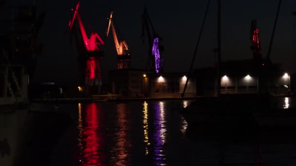 Croatia Pula July 2019 Illuminated Cranes Seaport — Stock Video