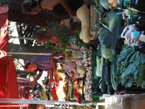 Croácia Medulin Julho 2019 Frutas Legumes Maduros Balcão Uma Feira — Fotografia de Stock