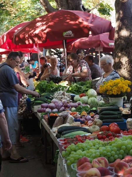 Croácia Medulin Julho 2019 Frutas Legumes Maduros Balcão Uma Feira — Fotografia de Stock