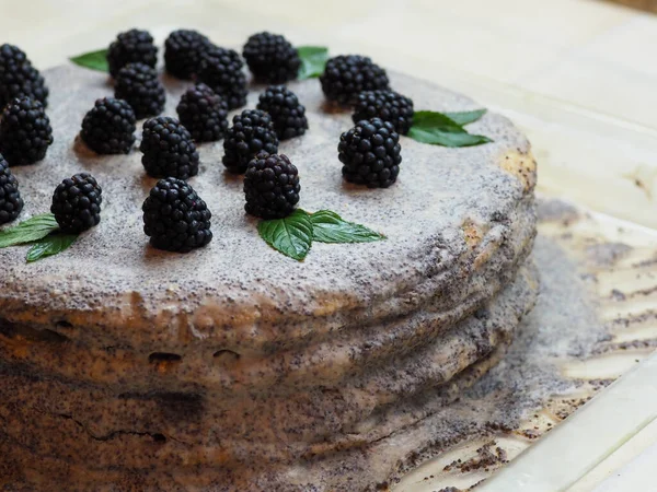 全粒小麦粉のケーキとブラックベリーで飾られたケーキ — ストック写真