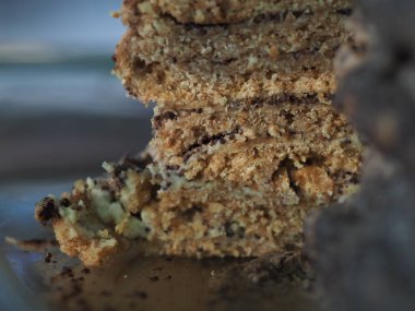 Ev yapımı haşhaş tohumu ile doldurulmuş un ve böğürtlenlerle süslenmiş kek.