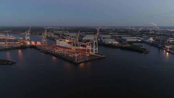 Beau Coucher Soleil Port Hambourg Allemagne Images Aériennes — Video