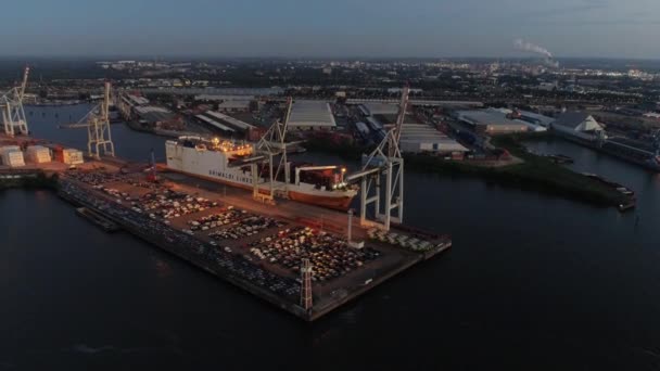 Schöner Sonnenuntergang Hafen Von Hamburg Deutschland Luftaufnahmen — Stockvideo