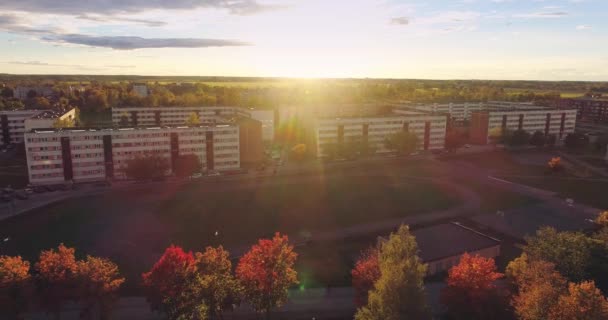 Aerial Footage Foliage Small Estonian Town Sunset — Stock Video