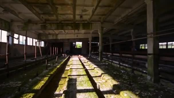 Griezelig Verlaten Boerderij Gebouw Overdekt Beeldmateriaal Steadicam Beeldmateriaal Enge Plaats — Stockvideo