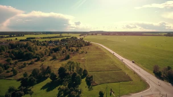 Imágenes Aéreas Follaje Pequeño Pueblo Estonio Vuelo Aéreo Otoño Ciudad — Vídeo de stock