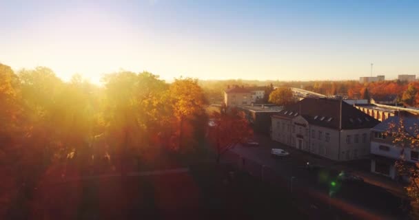 Aerial Footage Foliage Small Estonian Town Sunset — Stock Video