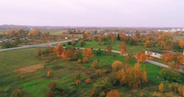 Imágenes Aéreas Follaje Una Pequeña Ciudad Estonia Atardecer — Vídeos de Stock
