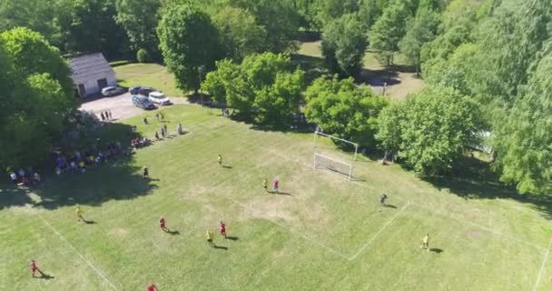 Dos Equipos Jugando Fútbol Aire Libre Vista Superior — Vídeos de Stock